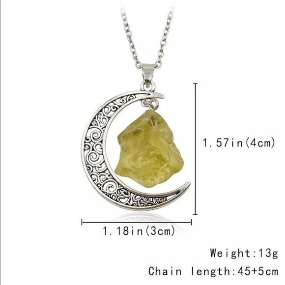 Yellow Quartz Crescent Moon Necklace Boho Balance - Picture 4 of 6